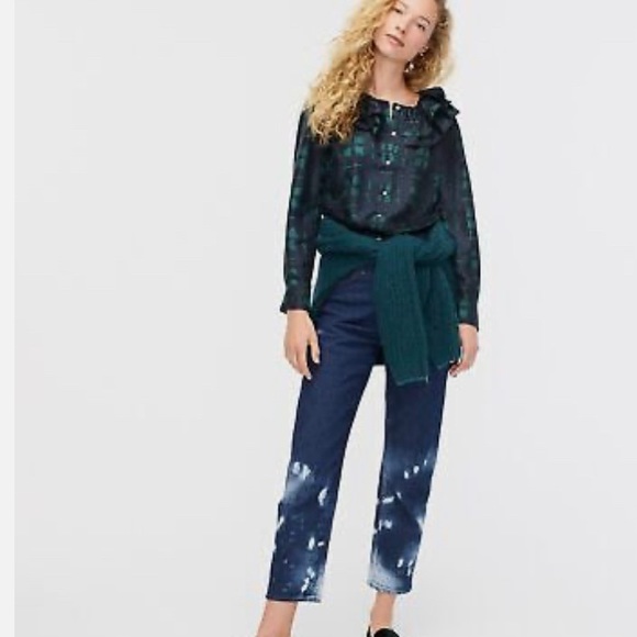 NWT J. Crew Collection silk twill ruffle-collar top in plaid - Picture 3 of 15